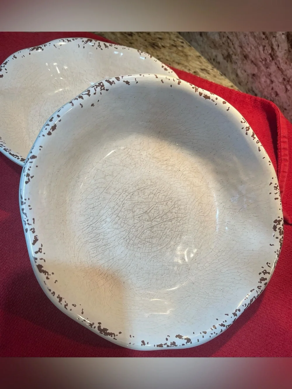 Pier 1  Melamine Serving Bowls with Distressed Brown Rim - Set of 2
